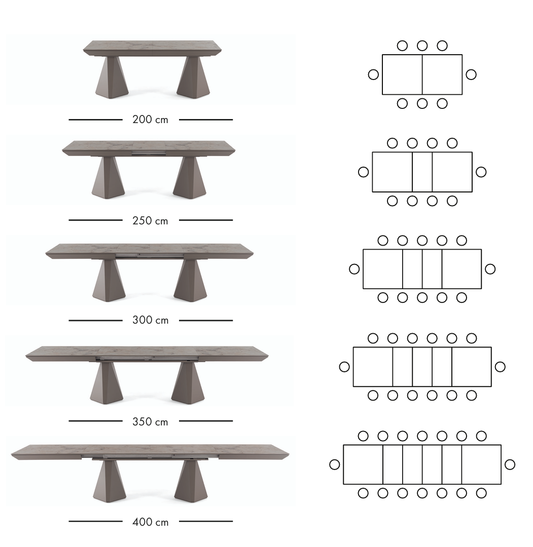Rozkládací jídelní stůl Diamond 200–400 cm