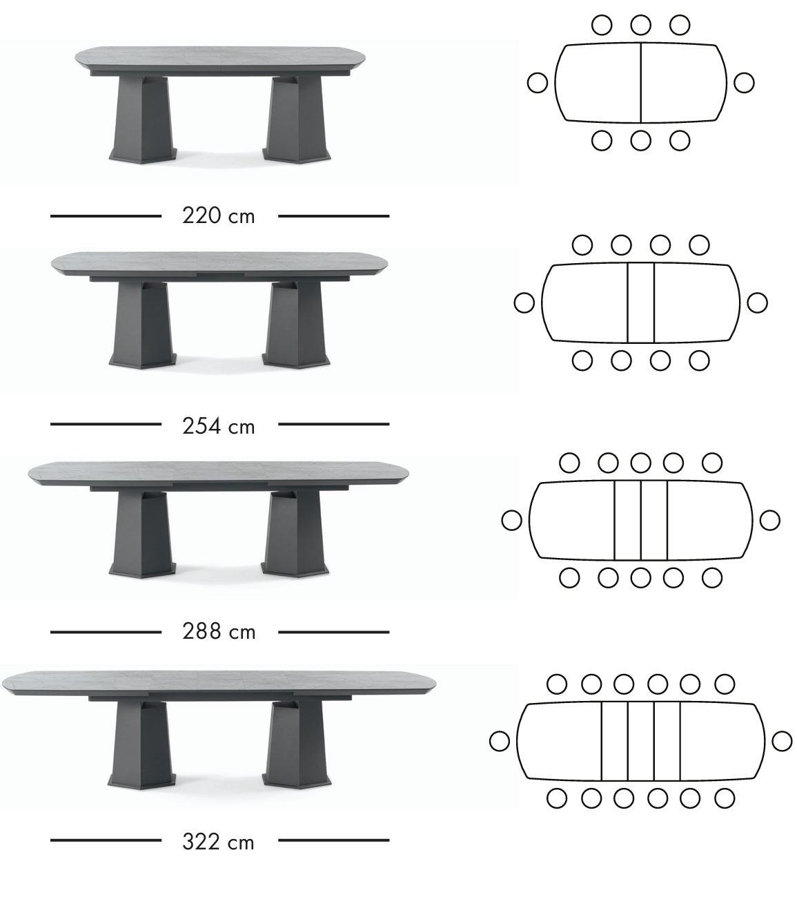 Rozkládací jídelní stůl Limuzin 220–322 cm