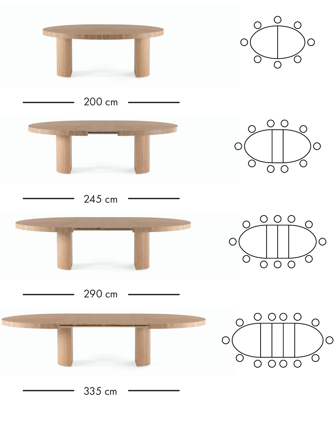 Rozkládací jídelní stůl Roda 200–335 cm