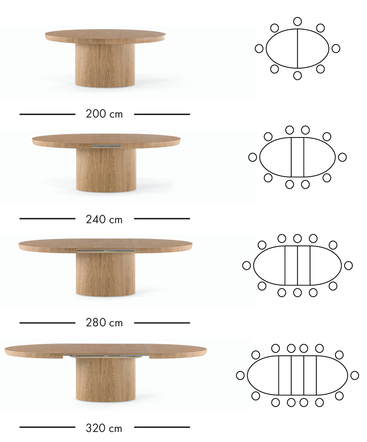 Rozkládací jídelní stůl Valencia 200–320 cm
